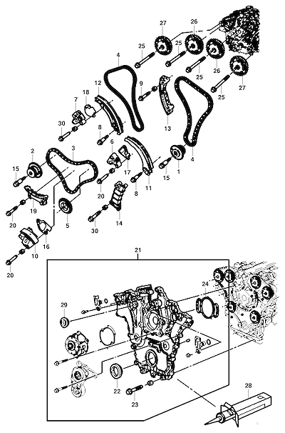 Imagem de Corrente e engrenagens da distribuição do motor (2005–)