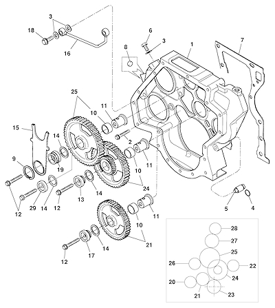 Imagem de Distribuição do motor diesel LA5 MWM e componentes do trem de engrenagens