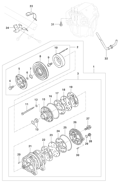 Imagem de Compressor do ar-condicionado e componentes do sistema de refrigeração