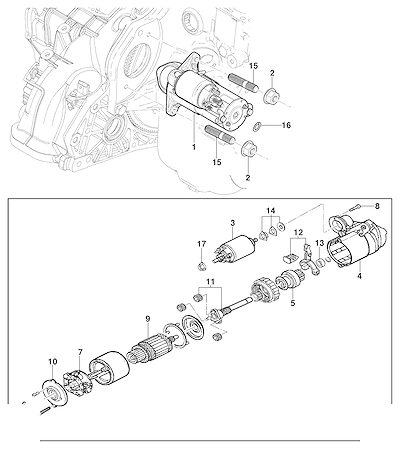 Imagem de Motor de partida e suporte com componentes elétricos e mecânicos completos