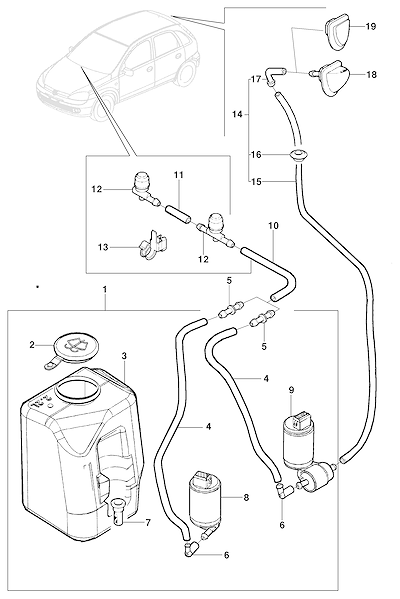 Imagem de Lavador do para-brisa e vidro traseiro para sedan, hatch e pick-up