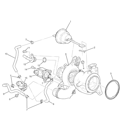 Imagem de Turboalimentador e componentes de válvula de descarga e solenoide