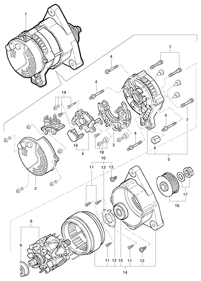 Imagem de Conjunto alternador 70A com rotor, retificador, rolamentos e acessórios completos