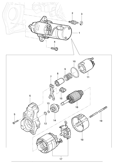 Imagem de Motor de partida e componentes elétricos para acionamento do motor